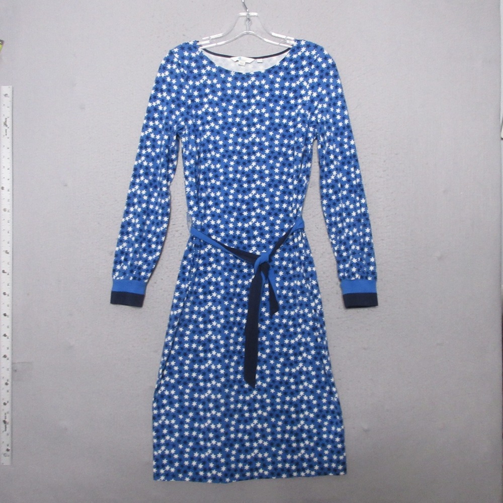Boden Dress 4L Blue Star Print Fawn Jersey Long Sleeveā Novelty Belted Retro